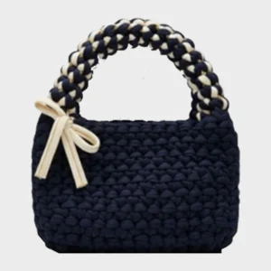 Noir Loop Compact Black Macramé Handbag