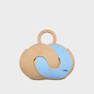 Double Circle Beige & Sky Blue Rope Tote Bag
