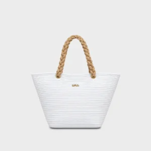 Silver Mist White & Natural Beige Rope Handbag